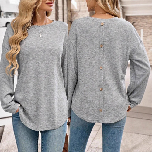 Damen Langarmshirt mit Knopfleiste und lässigem Schnitt Fudus