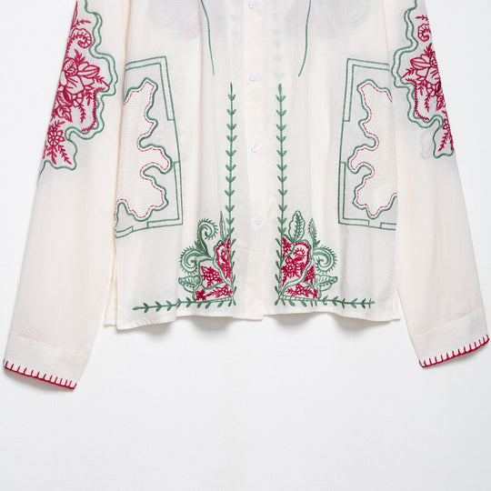 Damen Hemdbluse mit kunstvollen Stickereien Fudus