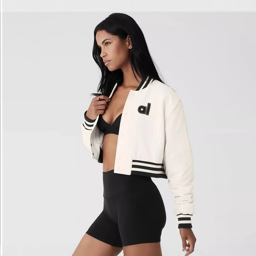 Damen lässige Sportjacke im College-Stil mit elastischen Bündchen Fudus