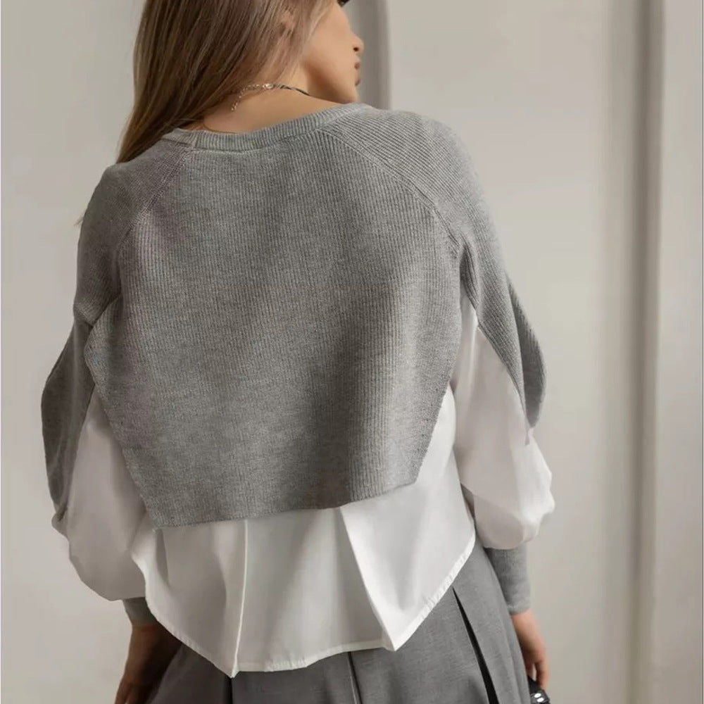 Damen modischer cropped Pullover mit innovativen Layering-Details Fudus