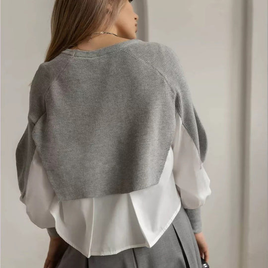 Damen modischer cropped Pullover mit innovativen Layering-Details Fudus