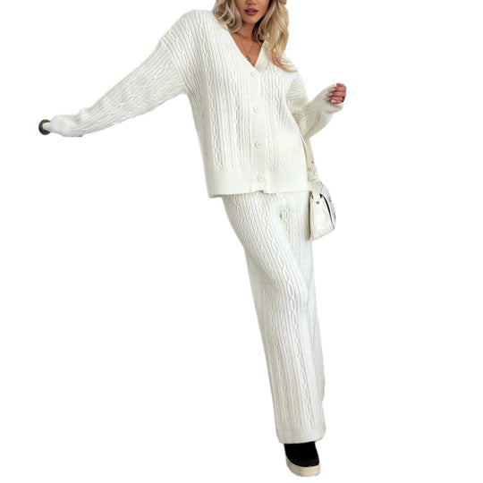 Damen lässige Strickhose mit weitem Schnitt und Rippstruktur Fudus