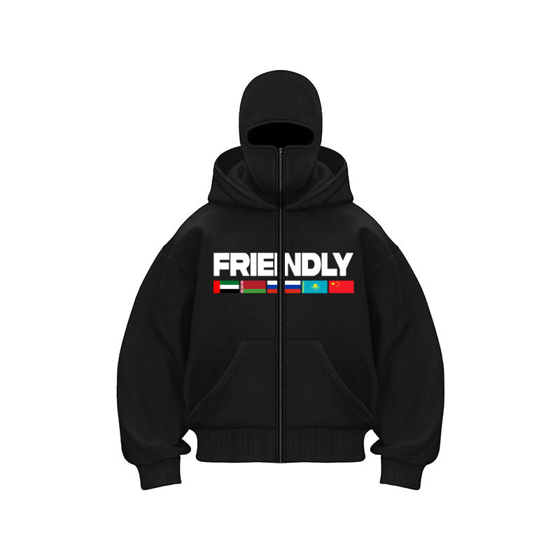 Damen Kapuzenjacke mit festem Reißverschluss und auffälligem grafischen Druck Fudus