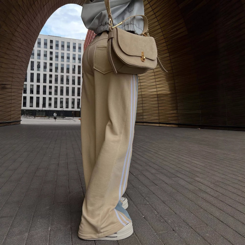 Damen lässige Freizeithose mit hohem Bund und gestreiftem Design Fudus