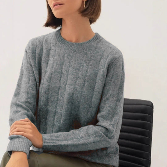 Damen kuscheliger Strickpullover mit Zopfmuster Fudus