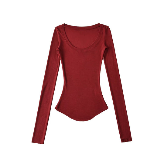 Damen langärmliges T-Shirt mit elegantem Rundhalsausschnitt Fudus