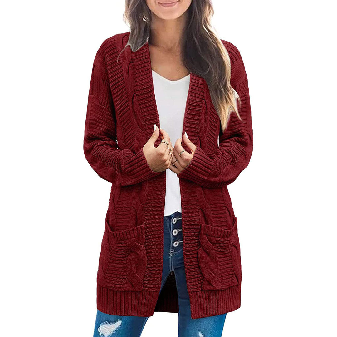 Damen Grobstrickcardigan mit großen Taschen und strukturiertem Muster Fudus