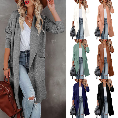 Damen Langer Cardigan mit seitlichen Taschen und offenem Schnitt Fudus