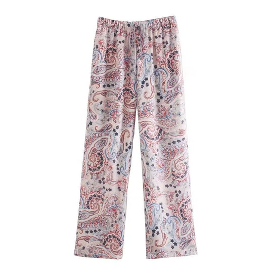 Damen lässige Hose mit floralem Muster und elastischem Bund Fudus