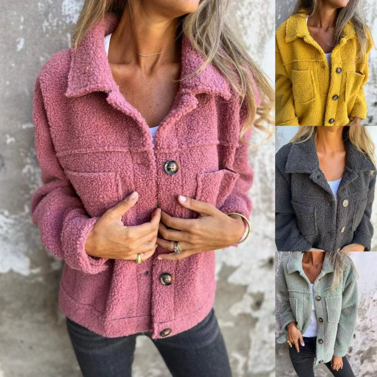 Jacke Damen Fleece Knopfleiste Gemütlich Warm