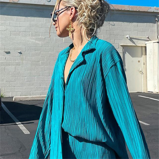 Damen hochwertiges Plissee-Blusenhemd Fudus