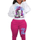 Damen Hoodie und Jogginghose Set mit kreativem Grafikdruck Fudus