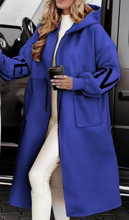 Damen Langmantel mit Kapuze und Zipper Fudus