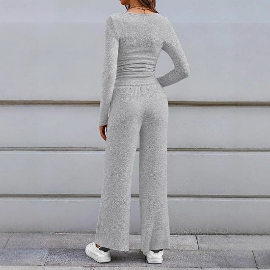 Damen Langärmliges Lounge-Set mit verstellbarem Taillenzug Fudus