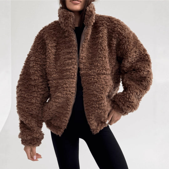 Damen kuschelige Fleecejacke mit hochgeschlossenem Kragen Fudus