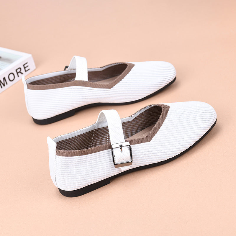 Ballerinas Damen Mary Jane Elegant Gerippt