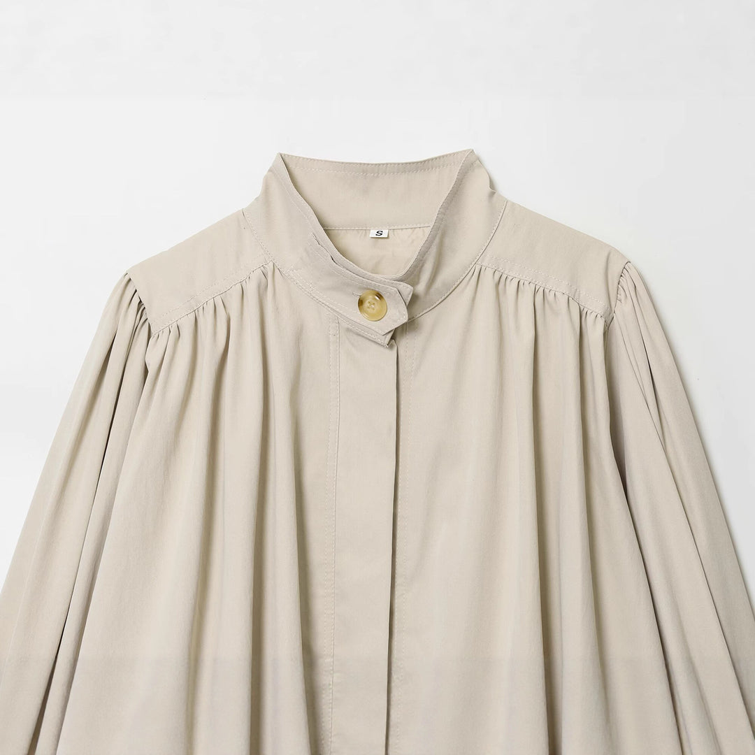 Damen lässige Bluse mit hochgeschlossenem Kragen und voluminösen Ärmeln Fudus