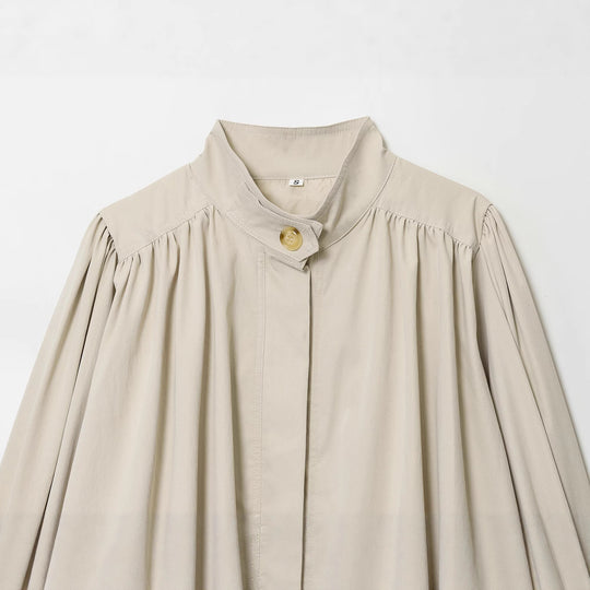 Damen lässige Bluse mit hochgeschlossenem Kragen und voluminösen Ärmeln Fudus