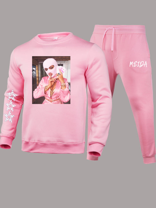 Damen Hoodie- und Jogginghose-Set mit kreativem Grafikdruck und starkem Stil Fudus
