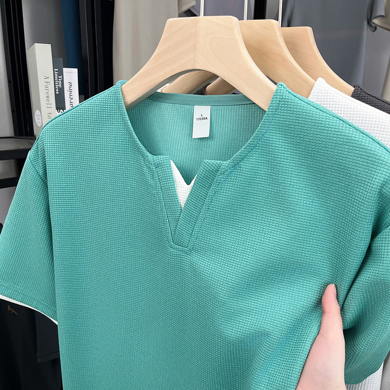 Damen Kurzarmshirt mit modernem V-Ausschnitt und atmungsaktivem Waffeljersey Fudus