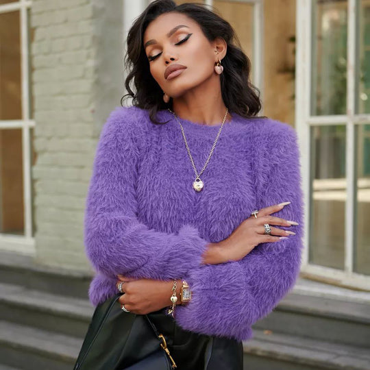 Damen Hochwertiger, kuscheliger Strickpullover mit voluminösen Ärmeln Fudus