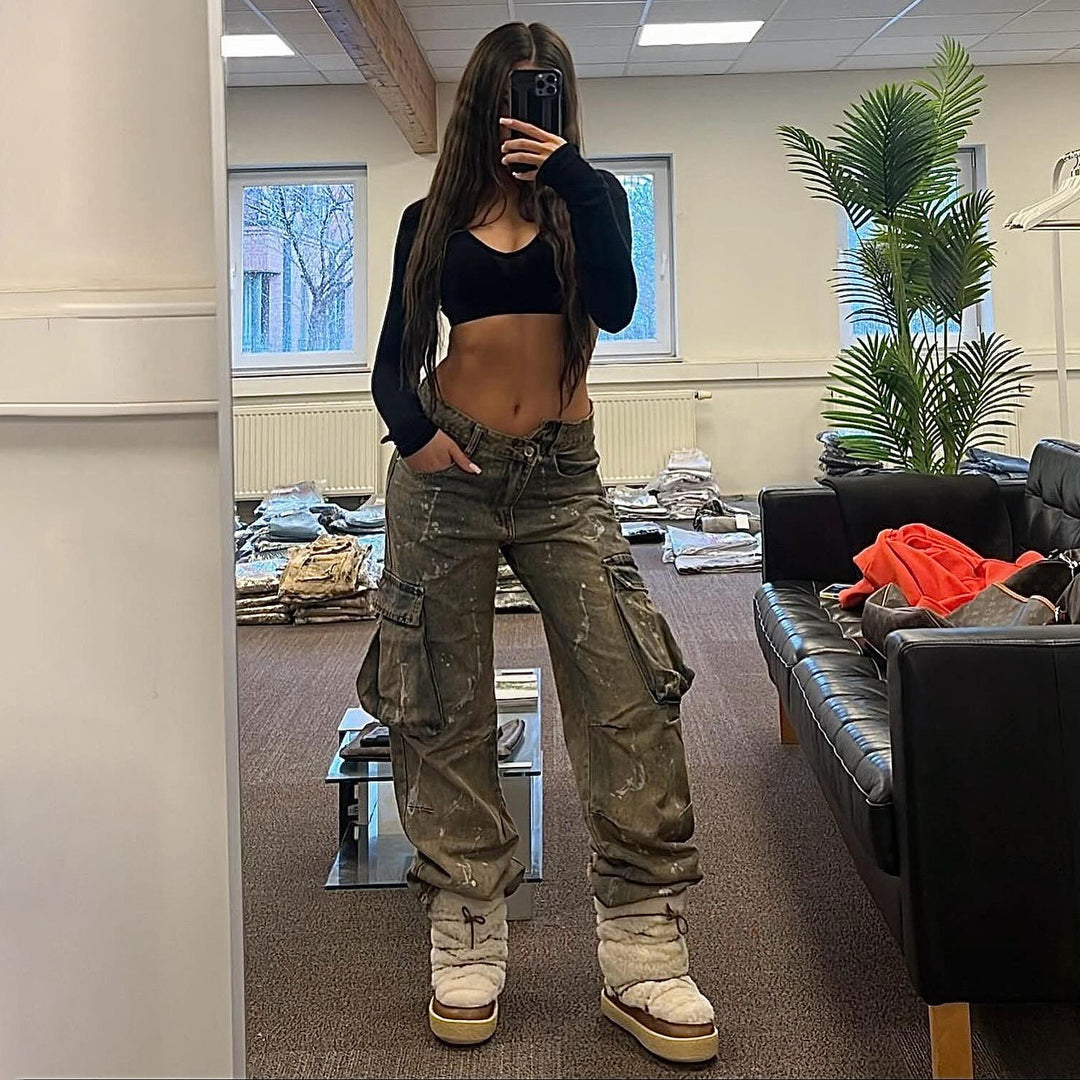 Damen lässige Cargo-Jeans im Vintage-Look Fudus
