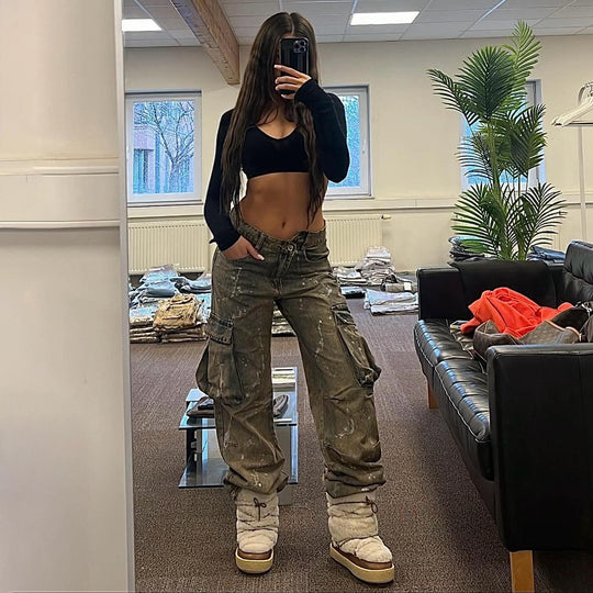 Damen lässige Cargo-Jeans im Vintage-Look Fudus