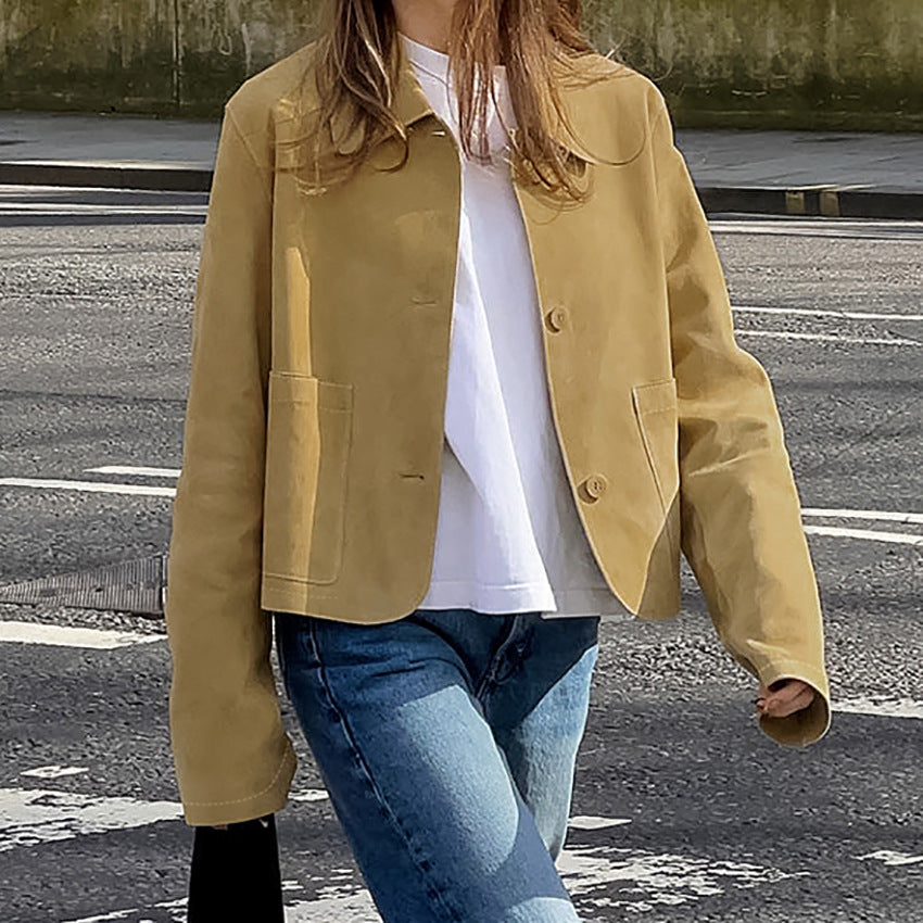 Damen Kurze Jacke mit eleganter Kragenlinie und praktischen Taschen Fudus