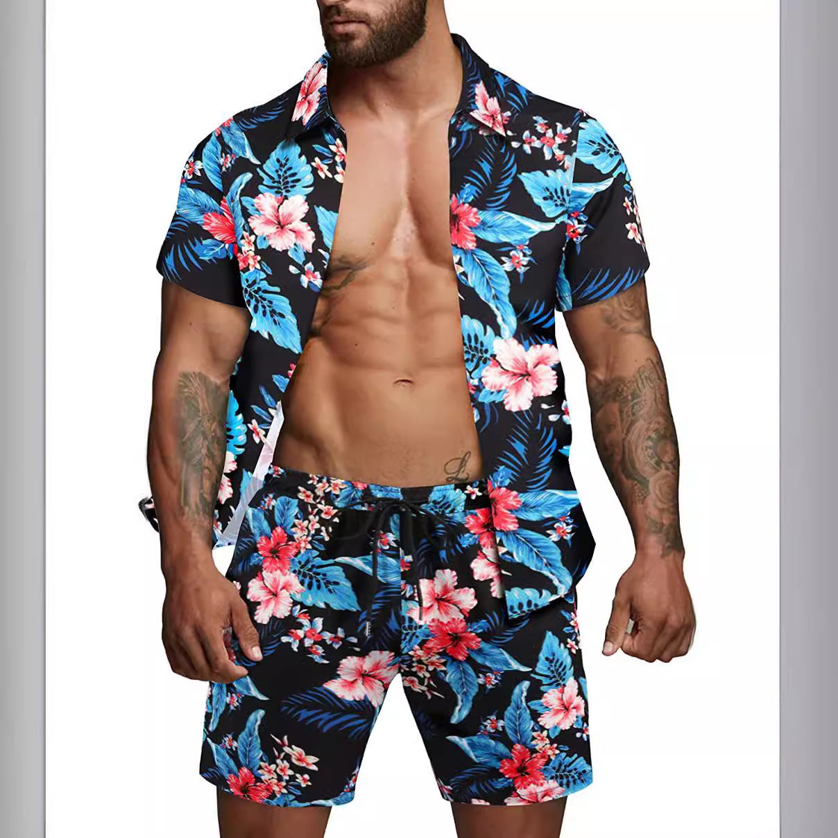 Herren Kurzärmliges Hemd und Badeshorts Set