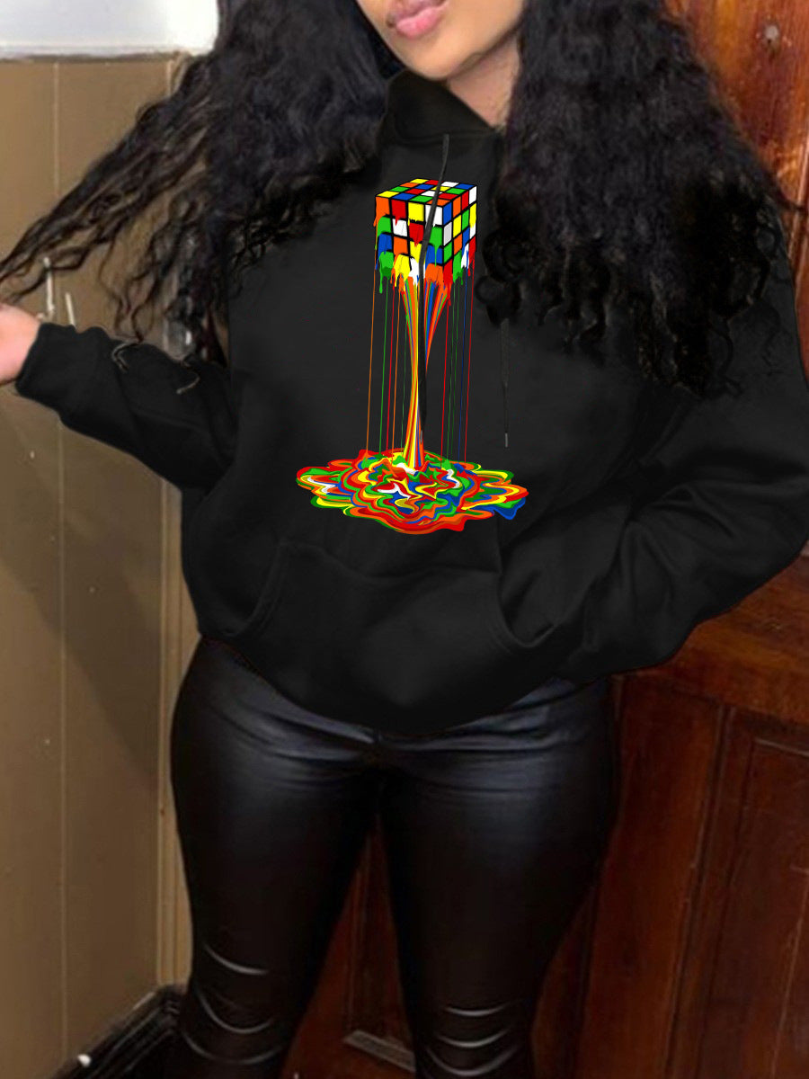 Damen Kapuzenpullover mit kreativem Rubik's Cube Design Fudus
