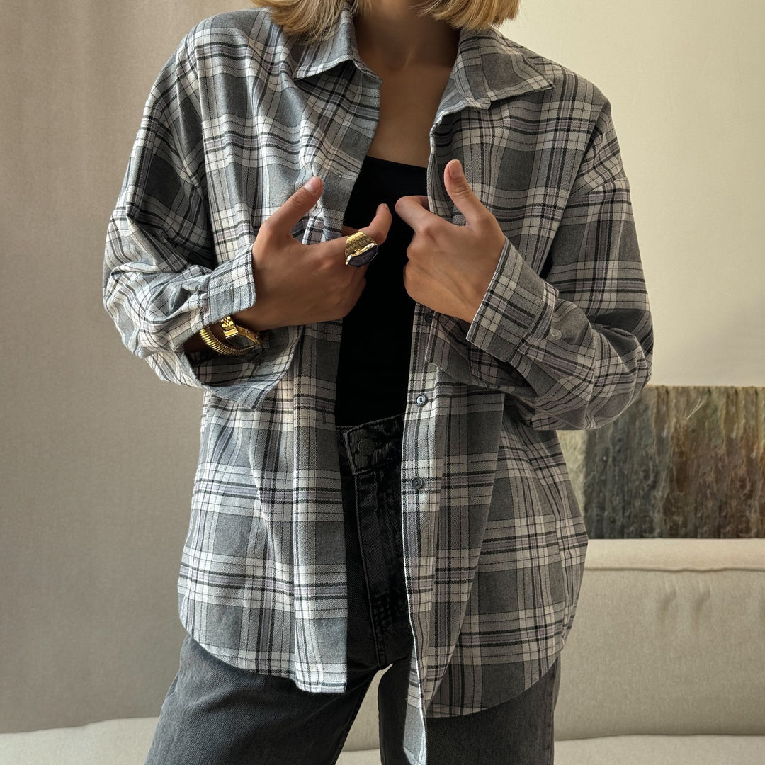 Damen lässige Karobluse mit oversized Schnitt und modernen Details Fudus