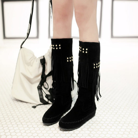 Damen Hohe Fransenstiefel Fudus