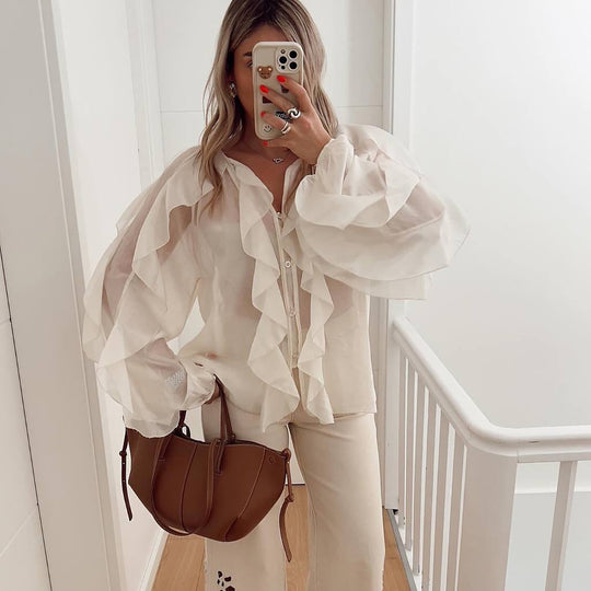 Damen lässige Bluse mit extravaganten Rüschendetails Fudus