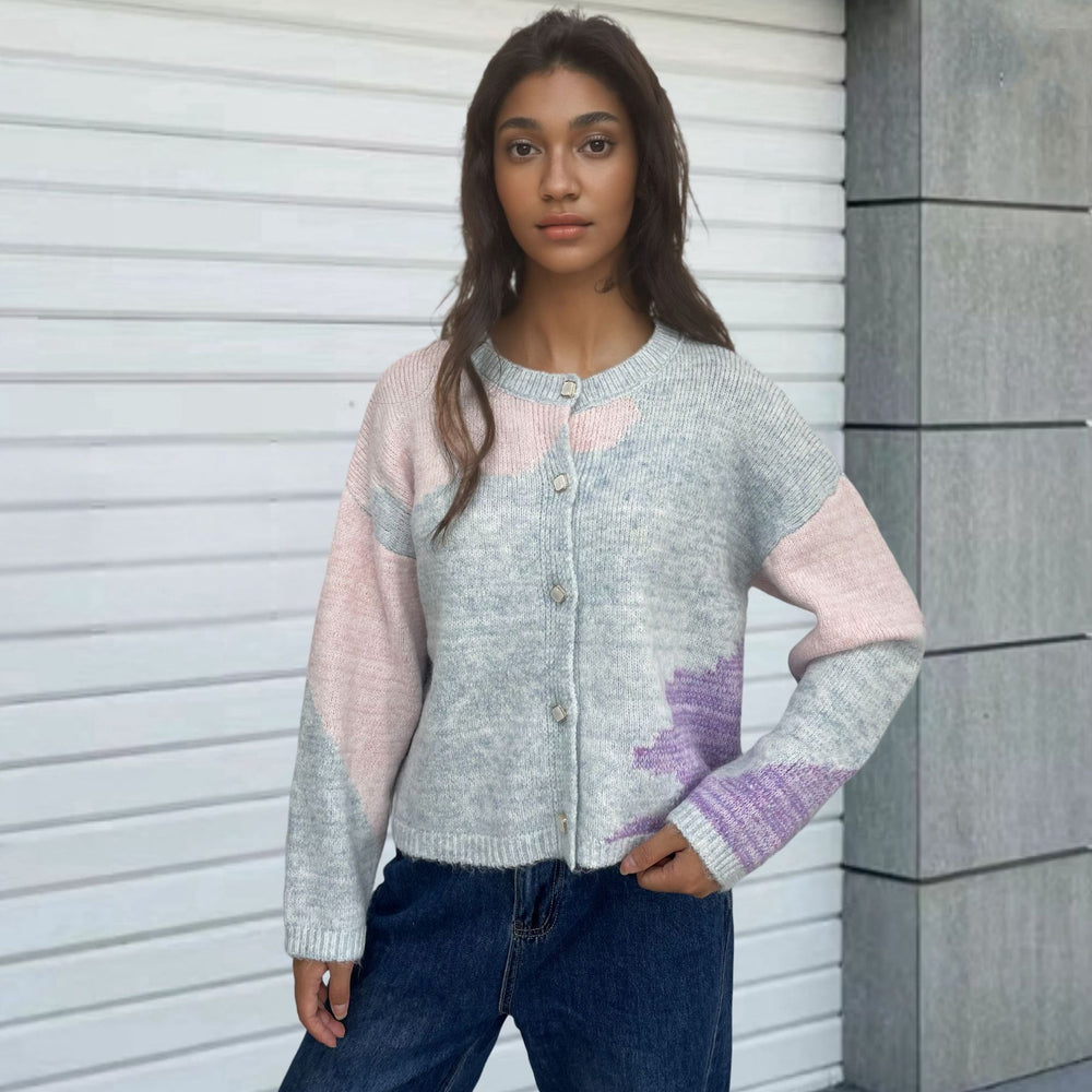 Damen Grobstrick Cardigan mit modernen Farbblockelementen Fudus