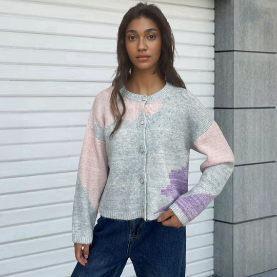Damen Grobstrick Cardigan mit modernen Farbblockelementen Fudus