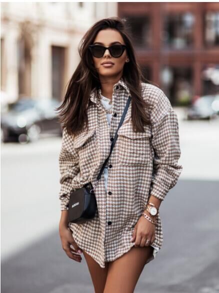 Damen Karierte Overshirt Jacke Fudus