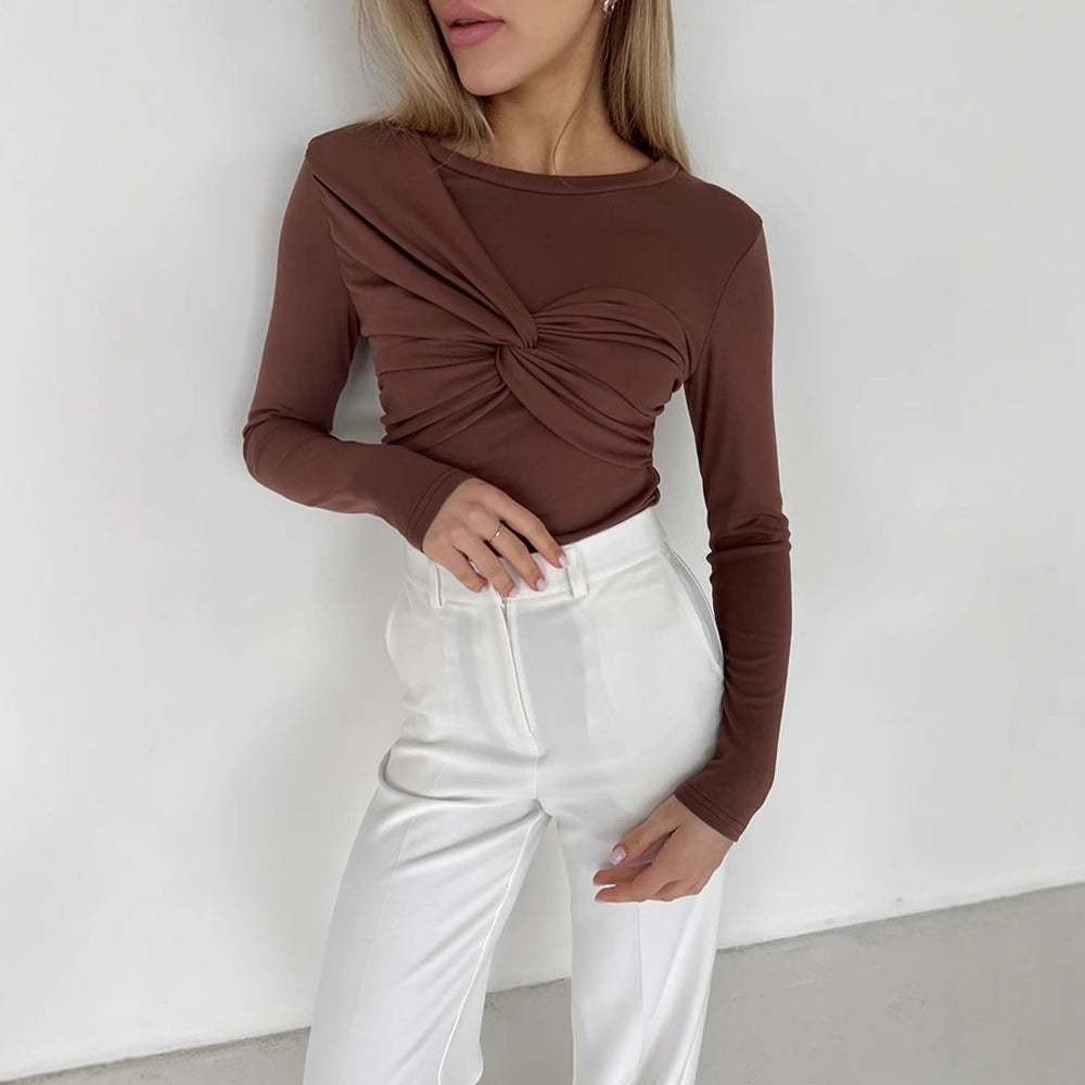 Damen Langarmshirt mit Knoten-Front Fudus