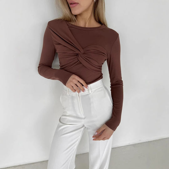 Damen Langarmshirt mit Knoten-Front Fudus