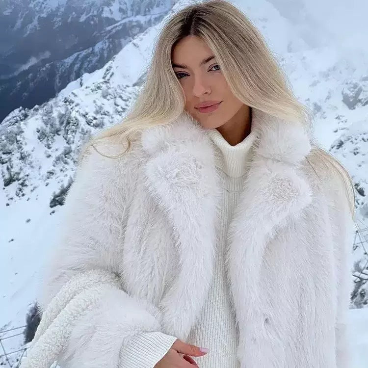 Damen modischer Kunstfell-Stretchmantel Fudus