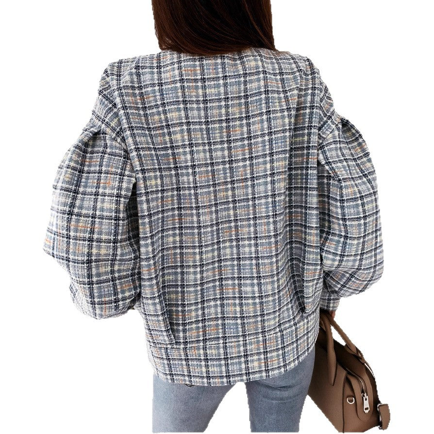 Damen Karierte Bouclé-Jacke Fudus