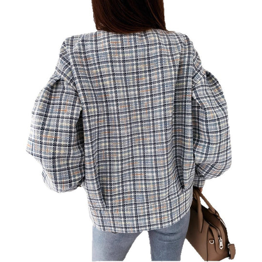 Damen Karierte Bouclé-Jacke Fudus