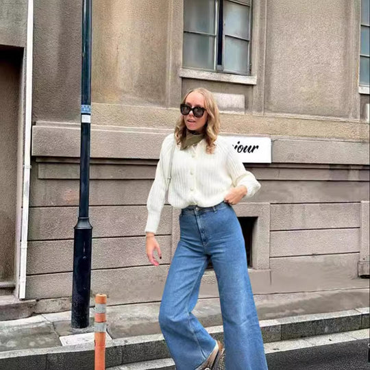 Damen Grobstrickjacke mit Knöpfen und modernem Schnitt Fudus