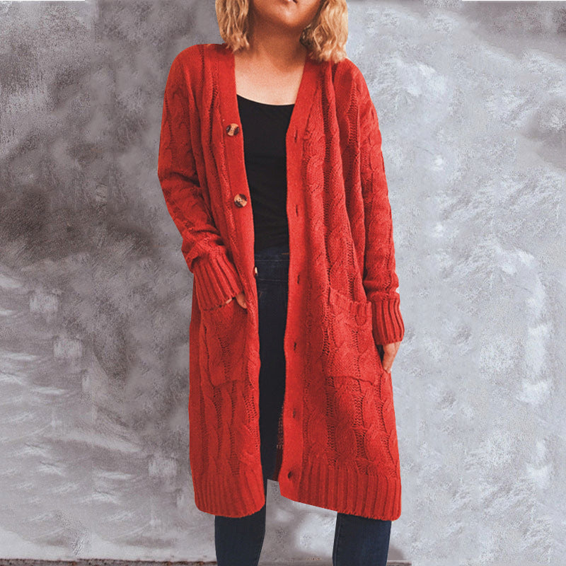 Damen Grobstrickjacke mit Knopfdetails und praktischen Taschen Fudus