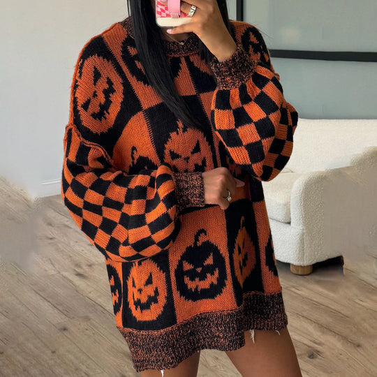 Damen kuscheliger Strickpullover mit einzigartigem Geistermuster Fudus