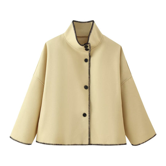 Damen lässige Jacke mit Stehkragen und Kontrastnähten Fudus