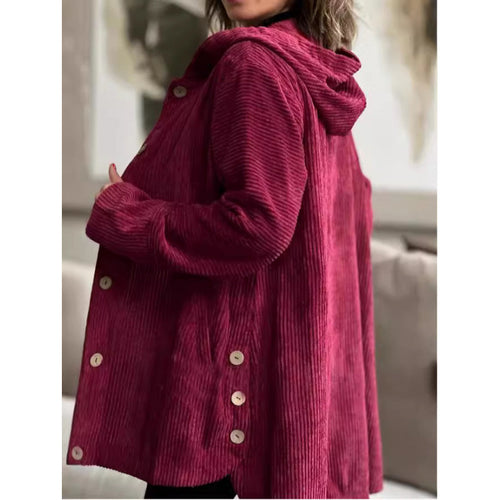 Damen kuschelige Kapuzenjacke aus feinem Cordstoff Fudus