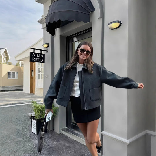 Damen lässige Oversize-Jacke mit praktischen aufgesetzten Taschen Fudus