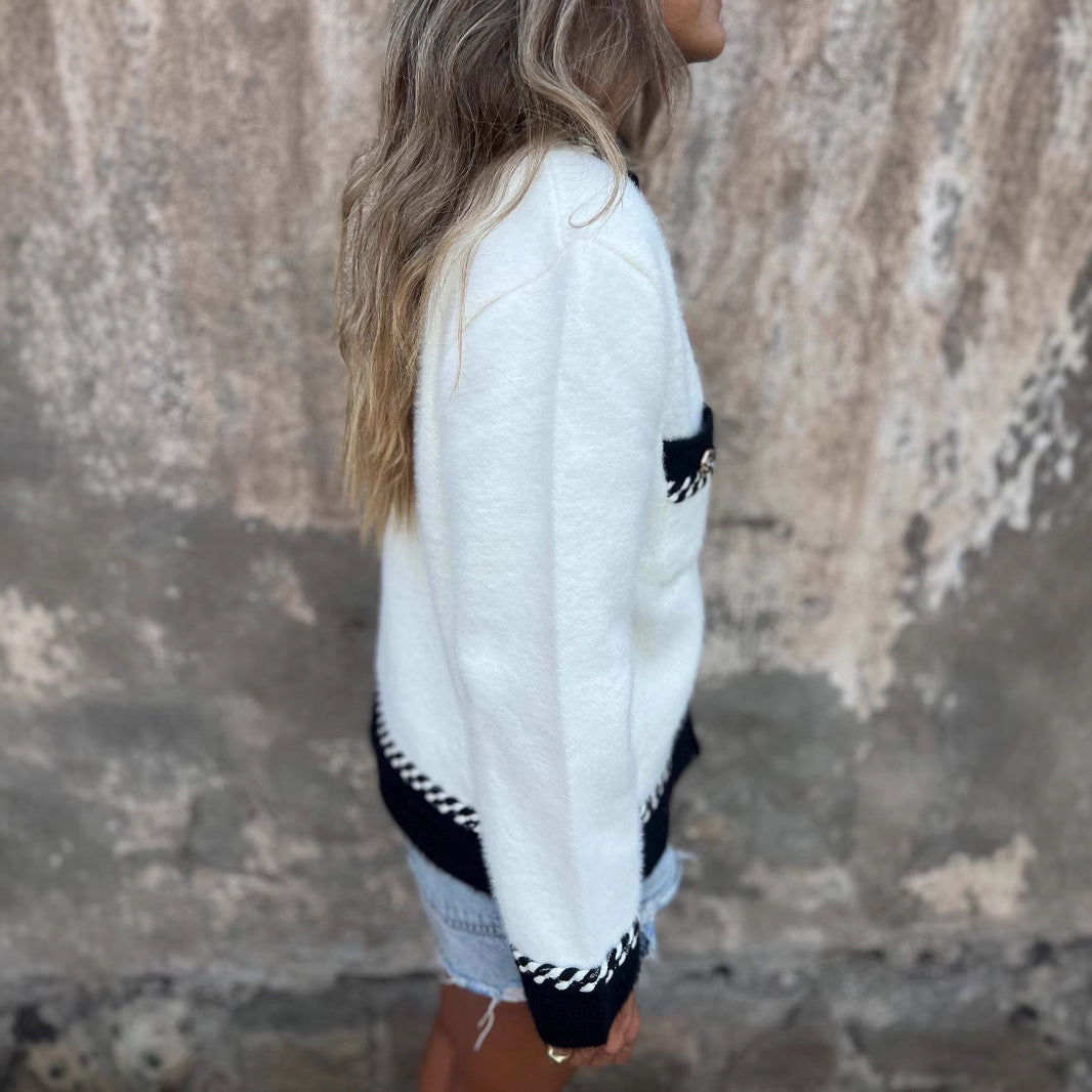 Damen Kuschelige Jacke mit eleganten Kontrastdetails Fudus