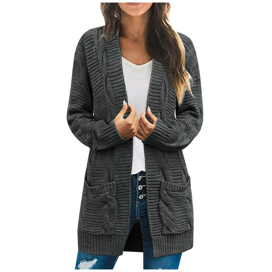 Damen Grobstrickcardigan mit großen Taschen und strukturiertem Muster Fudus