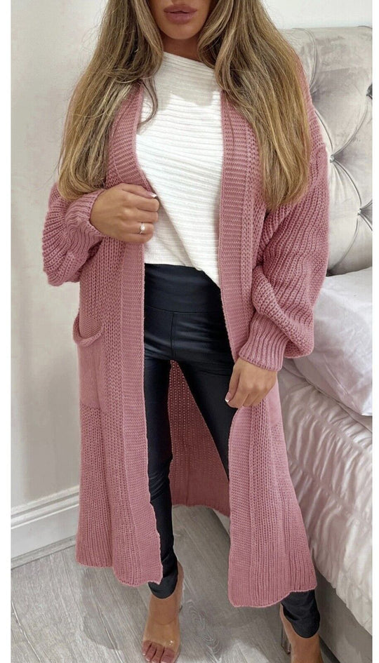 Damen Langstrickjacke mit grober Maschenstruktur und praktischen Taschen Fudus